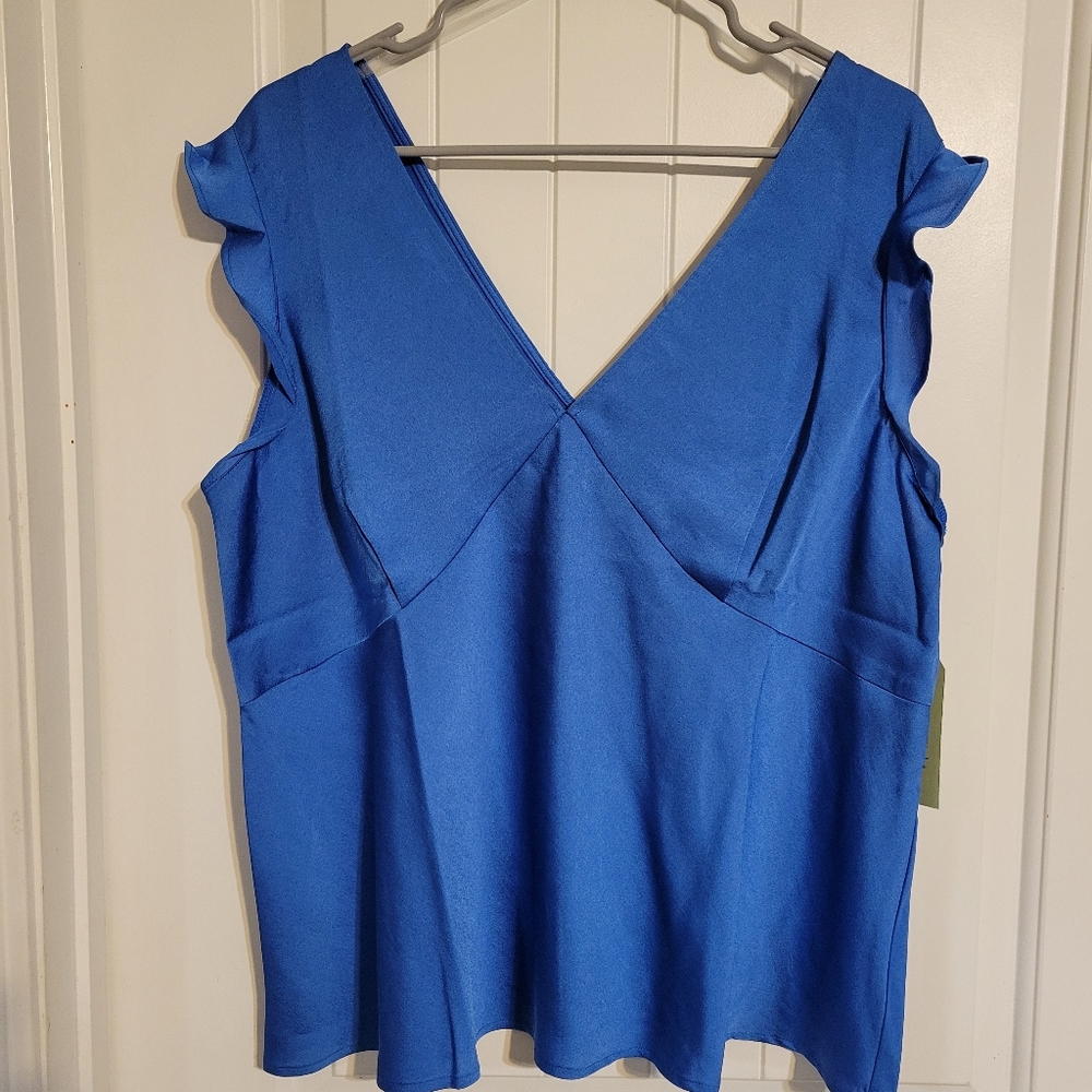 Nine Eight New York Blue Ruffle Sleeve Women's Top NWT ❤️